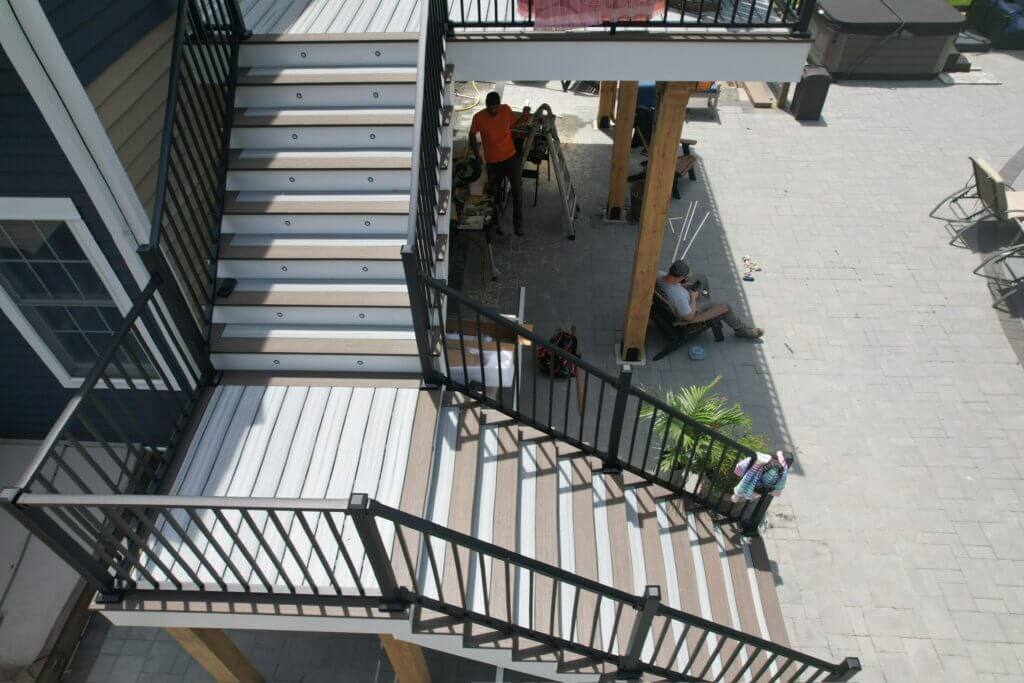 Aerial view of a custom backyard deck in New Jersey