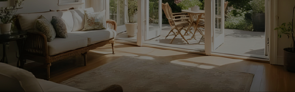 sunroom from inside with heated flooring