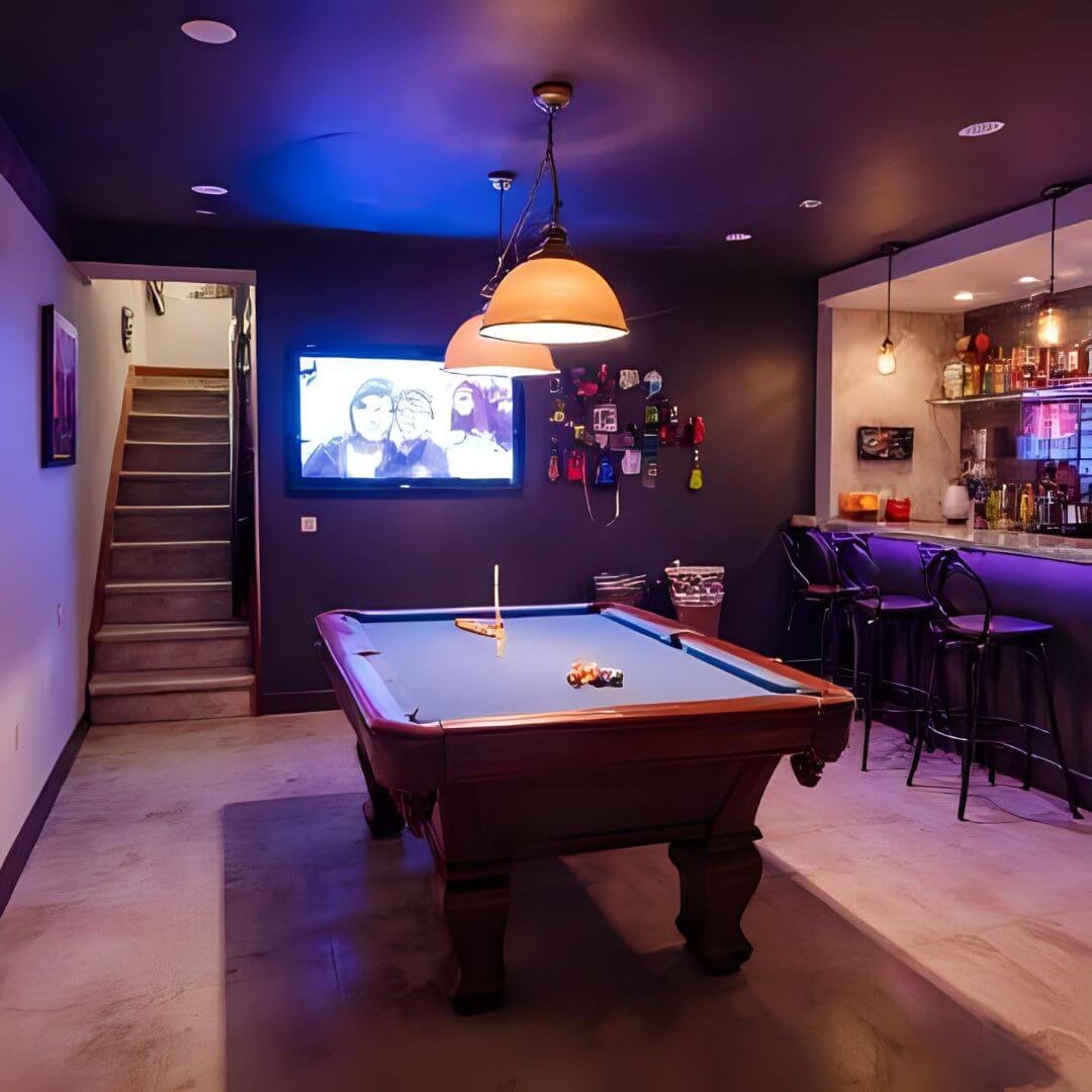 Finished basement with wet bar in Middlesex County, NJ